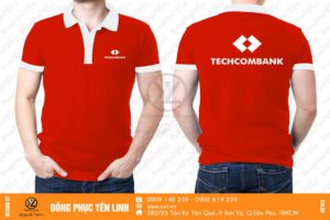 áo thun techcombank đỏ phối trắng